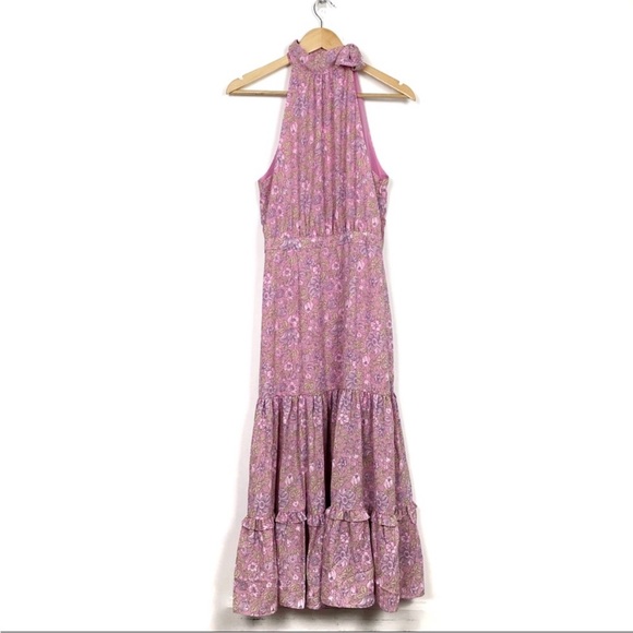 Likely Dresses & Skirts - Likely Revolve Mona Floral Midi high neck tie Dress 8 pink ruffle
